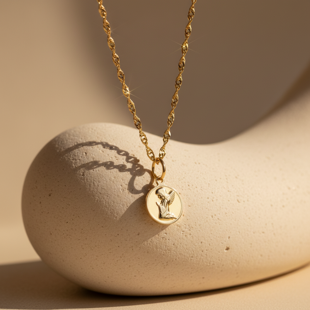 Zlatý přívěsek Modlící se andělíček Ø 13mm (585/1000, 0,46 g)