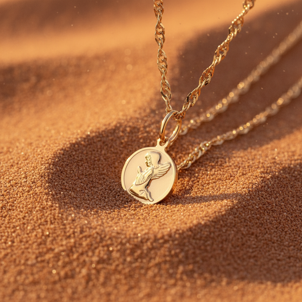 Zlatý přívěsek Modlící se andělíček Ø 13mm (585/1000, 0,46 g)