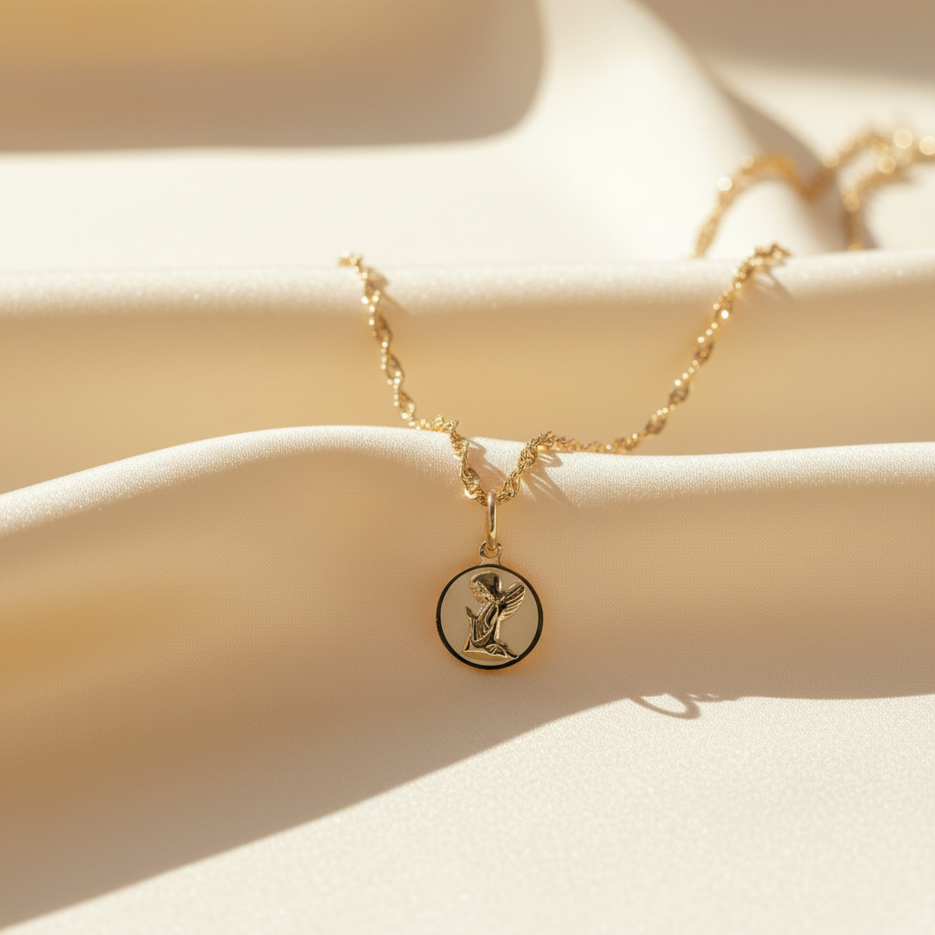 Zlatý přívěsek Modlící se andělíček Ø 13mm (585/1000, 0,46 g)