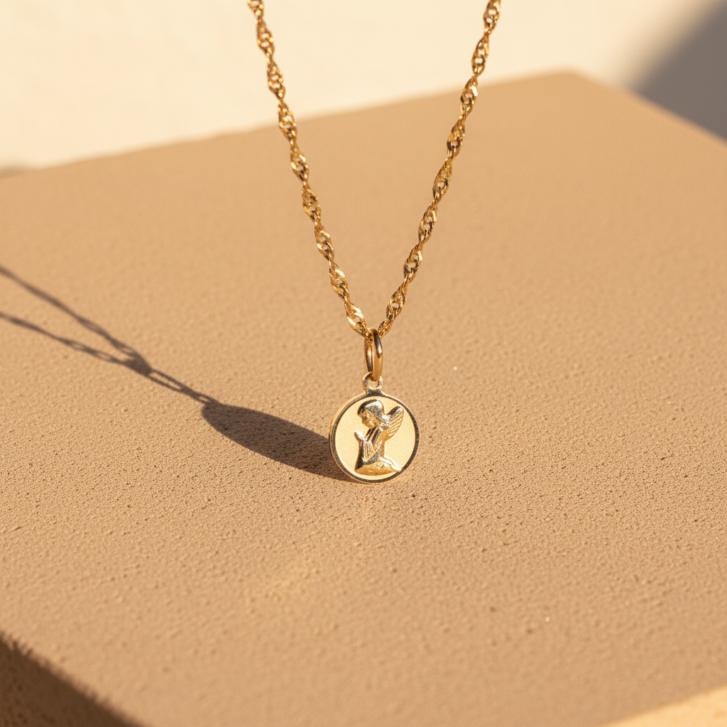 Zlatý přívěsek Modlící se andělíček Ø 13mm (585/1000, 0,46 g)