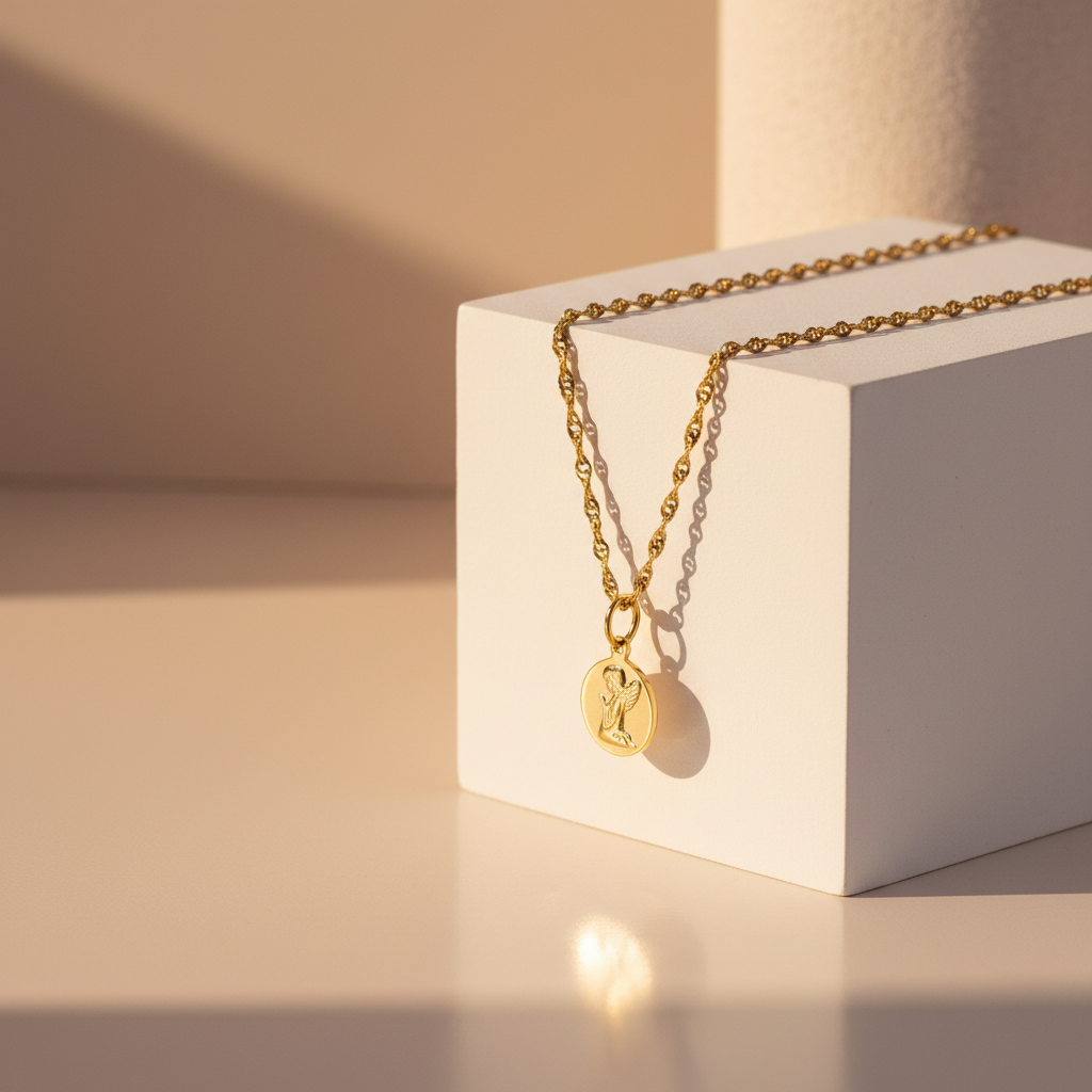 Zlatý přívěsek Modlící se andělíček Ø 13mm (585/1000, 0,46 g)