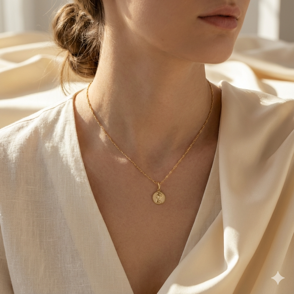 Zlatý přívěsek Modlící se andělíček Ø 13mm (585/1000, 0,46 g)